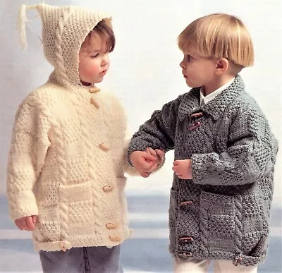 £2.95 • Buy Childs Aran Jacket Duffle Coat Hood Or Collar Knitting Pattern 20-30 Inch Chest