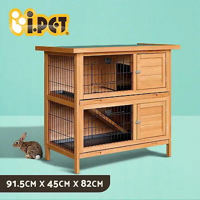 I.Pet Rabbit Hutch Chicken Coop Large Wooden House Run Cage Pet Hutch Bunny • $115.95