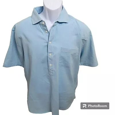 True Measure Tunic Shirt Men L Blue Linen/Cotton Blend Short Sleeve EUC • $21