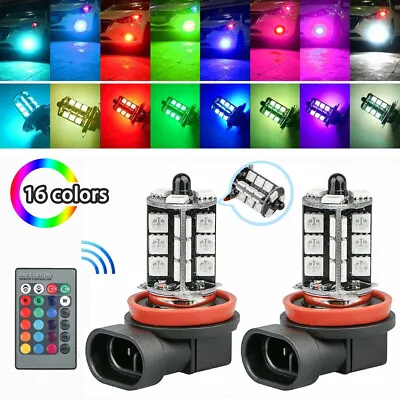 2pcs H8 H9 H11 LED Fog Light Bulbs 16 Color Changing RGB Remote High Power Lamps • $11.89