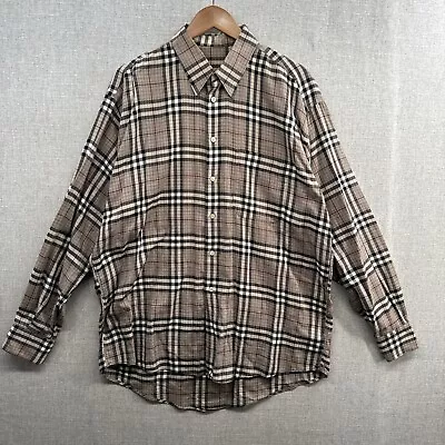 VINTAGE Burberry London Novacheck Shirt Mens Large Beige Long Sleeve Button Down • $99.95