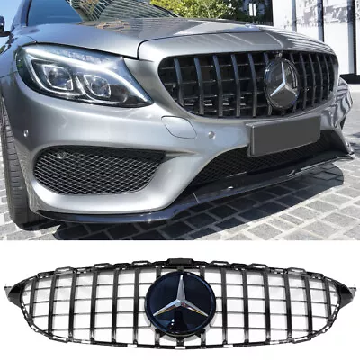 GT R Style Grill For Mercedes-Benz C-Class W205 S205 15-18 W/Emblem Gloss Black • $115.79