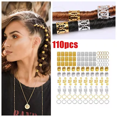 110Pcs Hair Braid Coil Rings Hollow Dreadlocks Cuffs Beads Clip Accessories Set • £6.29