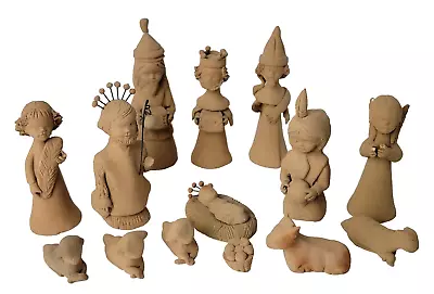 14 Piece Primitive Style Clay Nativity Set  Bottom Marked Mexico Folk Art • $39.99