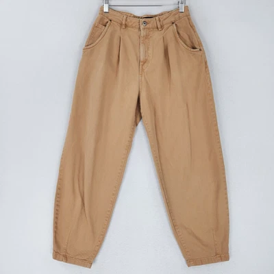 $19.89 • Buy Zara Jeans Womens 6 Tan Brown High Pleated Waist Tapered Leg Crop Casual Cotton