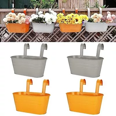 4 PCS Metal Iron Hanging Flower Pots Indoor For Railing Fence Deck Rail Hangi... • $30.05