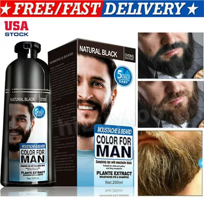 Mens Beard Hair Color Shampoo Instant 5 Min Dye Black Mustache Beard Darkening • $16.85