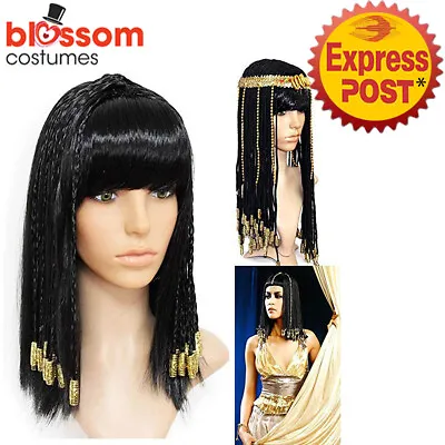 K881 Black Womens Braided Egyptian Cleopatra Goddess Costume Halloween Hair Wig • £10.21