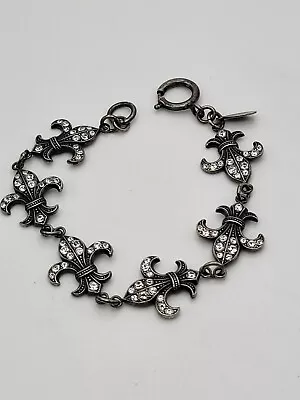 Vintage Catherine Popesco Silver Tone FLEUR De LIS Clear Crystals Bracelet  • $54