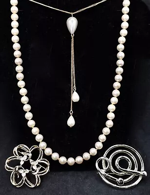 Vintage Sarah Coventry Jewelry: Faux Pearl Necklaces 1 W 925 Clasp 2 Swirl Pins • $6.50