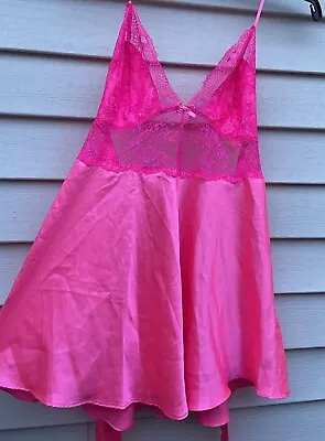 Victoria Secret Hot Pink Lace Trim Lingerie Slip Cami Babydoll L Large • $34.99