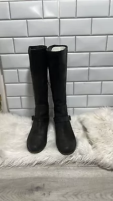 Ugg Womens Boots Sz 7.5 Channing II Black Leather Harness Knee High Riding • $50