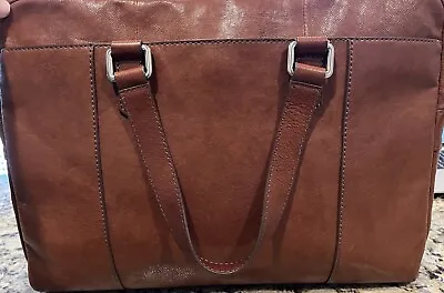 Fossil Leather Briefcase Laptop Messenger Bag Medium Brown - Very Gently Used • $59.99