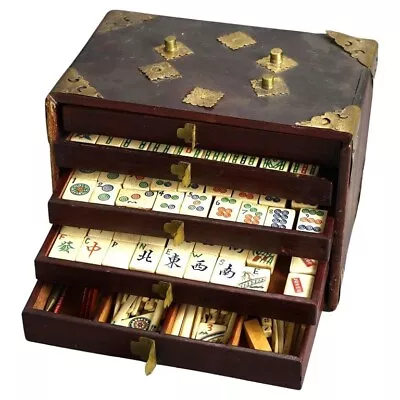 Antique Chinese Mahjong Tile Game Set With Case C1900 • $300