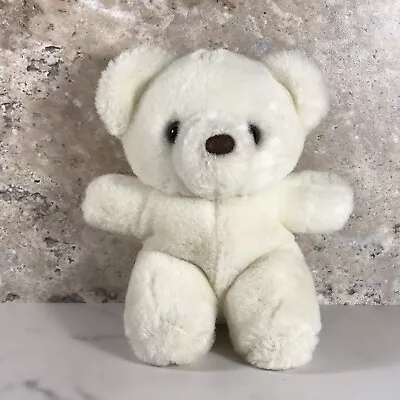 Vintage Russ Berrie Small White Teddy Bear Plush Brown Eyes Nose Made In Korea • $14.99