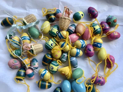 $9.99 • Buy Vintage Easter Lot Wooden Eggs Baskets Bunnies