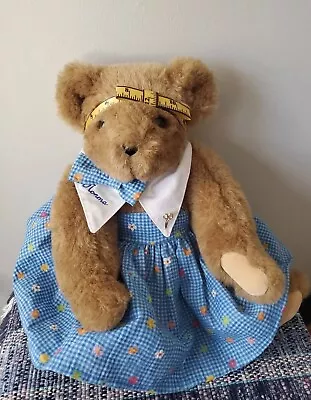 VINTAGE The Vermont Teddy Bear Sewing Bear Norma Blue Dress Good Condition • $17.12