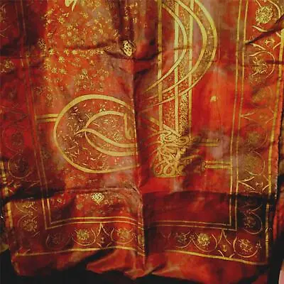 New Hand Painted Silk Scarf Ornate Metallic Gold Floral Red Spiced Purple Vtg  L • $69