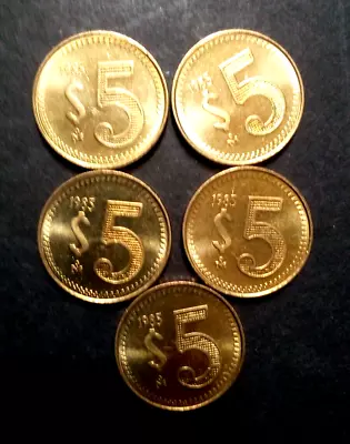 MEXICO 5 Pesos 1985 Mo. KM#502 Uncirculated BU Coin LOT OF 5 COINS • $5.64