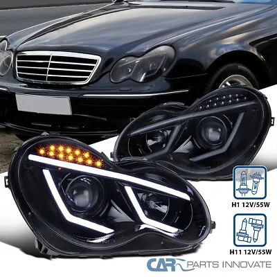 Fit 2001-2007 Benz W203 C200 C240 C320 LED Bar Projector Headlights Black Smoke • $238.95