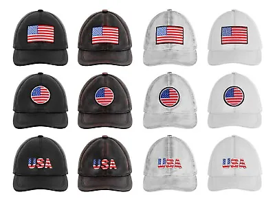 USA Baseball Cap American Flag Hat Embroidery Leather Sports Adjustable Golf Cap • £27.99