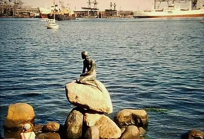 VB03 ORIGINAL KODACHROME 1950s 35MM SLIDE MERMAID SCULPTURE IN SHIPYARD SHIPS • $3.95