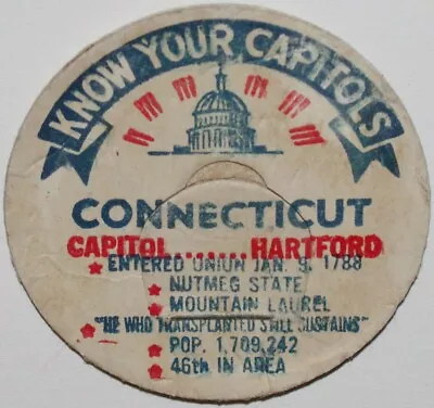 Vintage Milk Bottle Cap KNOW YOUR CAPITOLS Hartford Connecticut Used Condition • $7.49