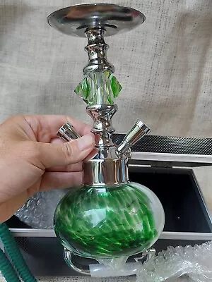 11   2 Hose Green & White Art Glass Hookah With Hard Case GSTAR • $29.95