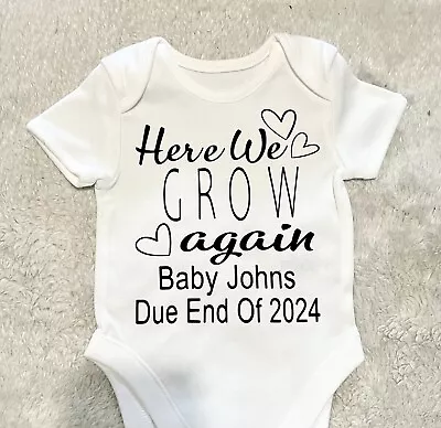 Personalised Baby Grow Bodysuit Pregnancy Reveal Announcement ANY DUE MONTH 2024 • £9.95