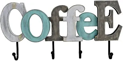 £26.83 • Buy Wood Coffee/ Home/ Bath Sign With Hooks, Decorative Cutout Word Sign Wall Decor