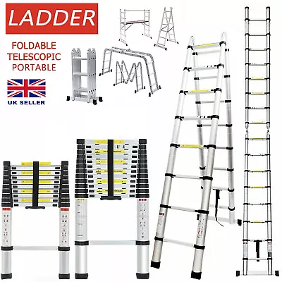 Heavy Duty 1.4-3.8M Aluminium Folding Telescopic Ladder Step Ladder MultiPurpose • £43.97