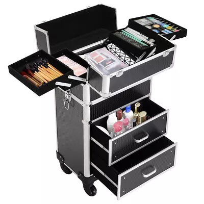 4 In 1 Professional Moving Makeup Trolley Suitcase Cosmetic Organizer Box Travel • £85.95