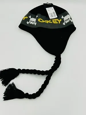 New Oakley Skull Hat Cap Beanie Winter Snow Sports Flaps Black One Size • $19.79