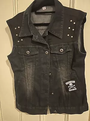 Gin & Tonix Black Denim Vest. M. Eagle/bird On Back. • $12