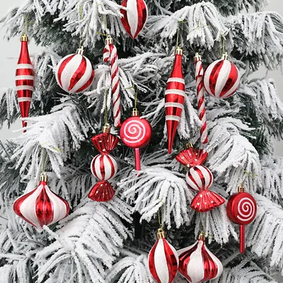 14Pcs Red&White Candy Cane Christmas Hanging Decorations Xmas Party Ornament UK • £6.10