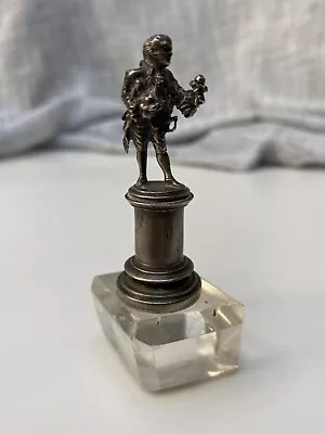 Antique Cast Sterling Silver Miniature Sculpture On Custom Rock Crystal 2.25  • $240