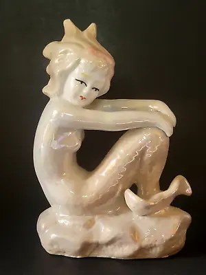 Vintage Lusterware Iridescent Mermaid Ceramic Figurine Made In China 1940’s • $70