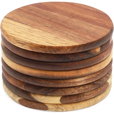 $12.99 • Buy 8 Pack Vintage Wooden Coasters For Drinks, Glasses, Tabletops, Dark Brown, 4 In