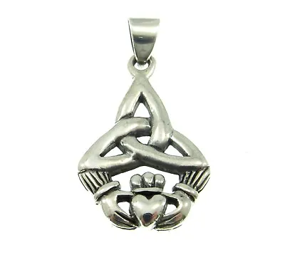 Handcrafted 925 Sterling Silver Celtic Trinity Knot Irish CLADDAGH Pendant  • $17.48