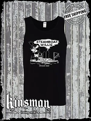 Steamboat Willie Classic Label Tank Top T-Shirt / Cartoon Mouse • $17.95