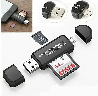 Adaptador Micro USB OTG A USB 2.0 Lector De Tarjetas SD/Micro SD Con USB Standar • $8.45