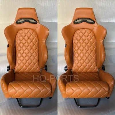 $373.99 • Buy 2 X Tanaka Tan Pvc Leather Racing Seats Reclinable + Diamond Stitch Fits Subaru