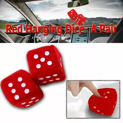 $7.25 • Buy Zone Tech Vintage Retro Car Red Hanging Mirror 2.75  Fuzzy Dice A Pair
