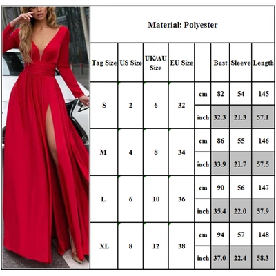 £15.72 • Buy Deep Women V Neck Long Sleeve Slit Prom Bridesmaid Evening Ball Gown Dress Prom