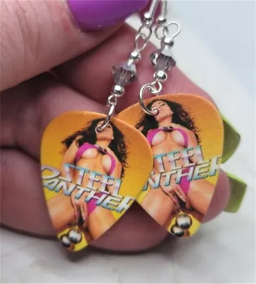 Steel Panther Balls Out Guitar Pick Earrings With Silver Swarovski Crystals • $6