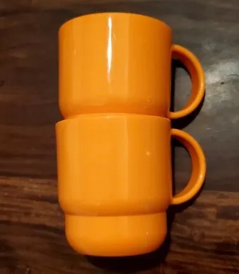 Vtg Set Of 2 Tupperware Stackable Coffee Tea Cups Mugs Orange 22248 -3 • $16