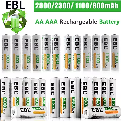 EBL Lot AA AAA Rechargeable Batteries 2800mAh 2300mAh 1100mAh 800mAh NI-MH + Box • $16.99