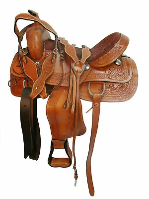 Western Gaited Horse Saddle 15 16 17 18 Pleasure Tooled Leather Trail Tack Set • $625.58