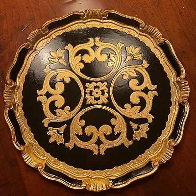 Luxurious Florentine Antique Black & Gold 13  Charger Plate Italy • $50