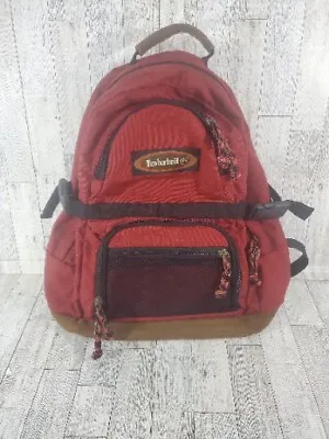 Vintage Timberland Weathergear Brown Leather Bottom Backpack Red 90s Mesh  • $24.50
